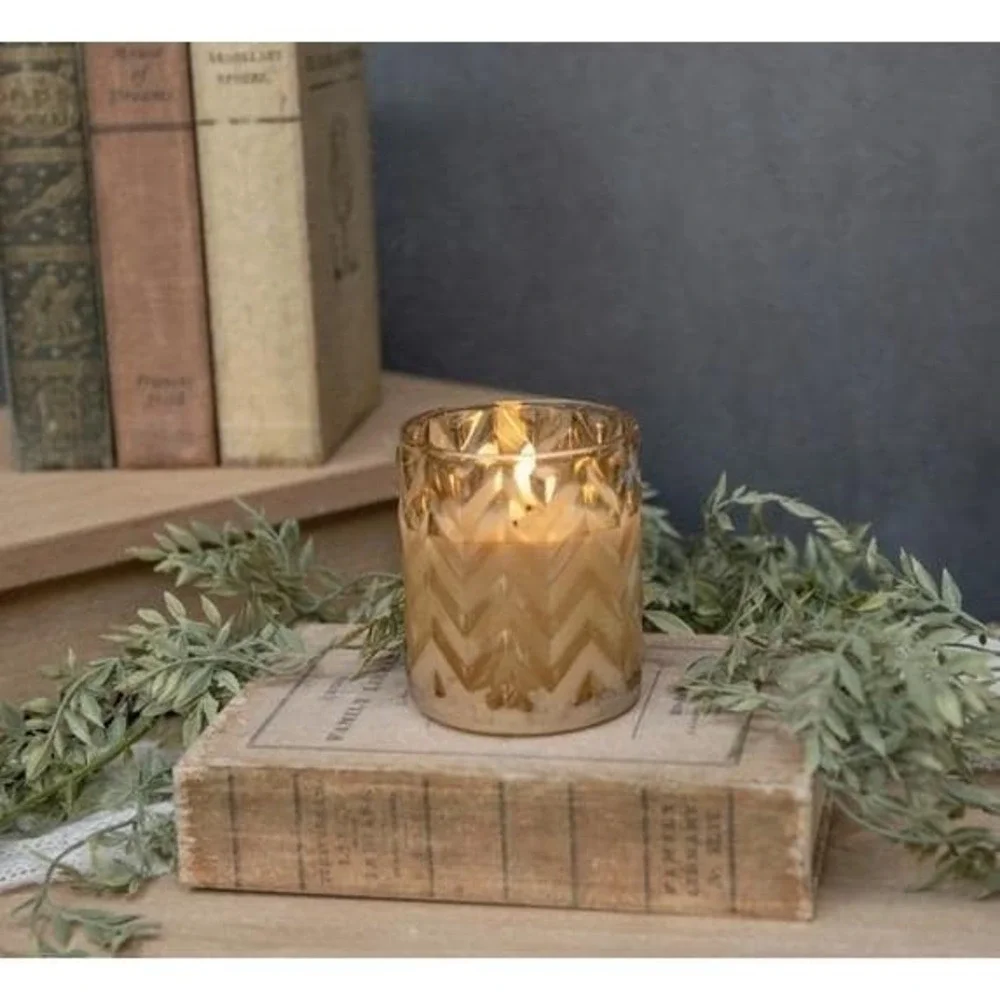 Ragon‎ House Champagne Chevron Glass 3D Flameless Candle 4